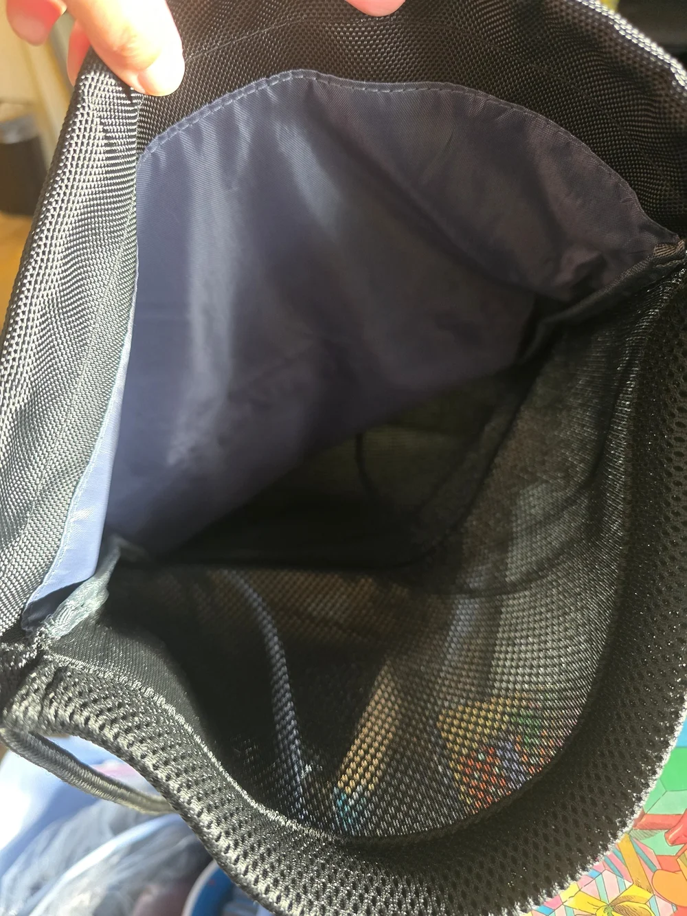 Black Drawstring Backpack with Front Zip Pocket